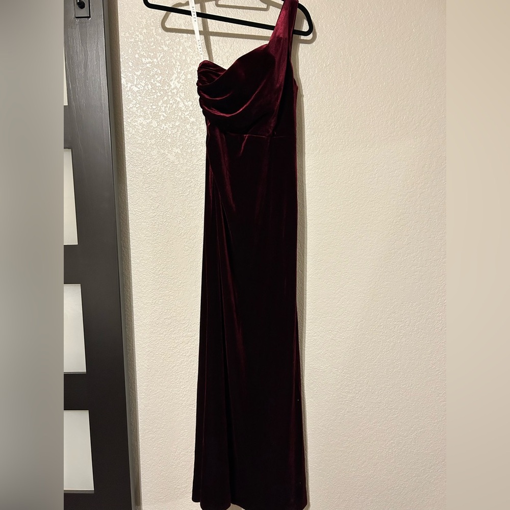 Azazie Cabernet One Shoulder Velvet gown